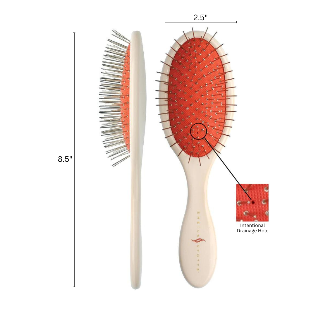 Untangle brush dimensions. 8 and a half inches tall 2 and a half inches wide.